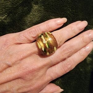 Handcrafted Multi Brown/Gold Murano Art Ring Sz 6 NIB From Venice Italy